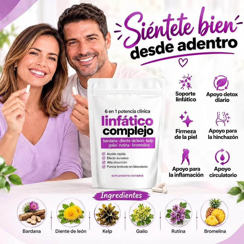 LYMPHATIC COMPLEX 6 IN 1 100% NATURAL Con 6 Ingredientes De Origen Organico: Kelp • Bromelina • Diente de león • Bardana • Cleavers.